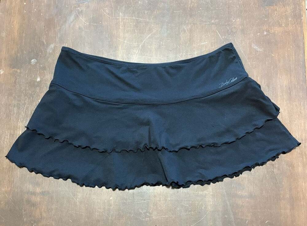 Retro Y2K Body Glove Black Ruffle Tiered Lettuce Edge Swimsuit Cover Skirt Summe